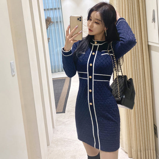 Navy dress with white detailing (shipping included)