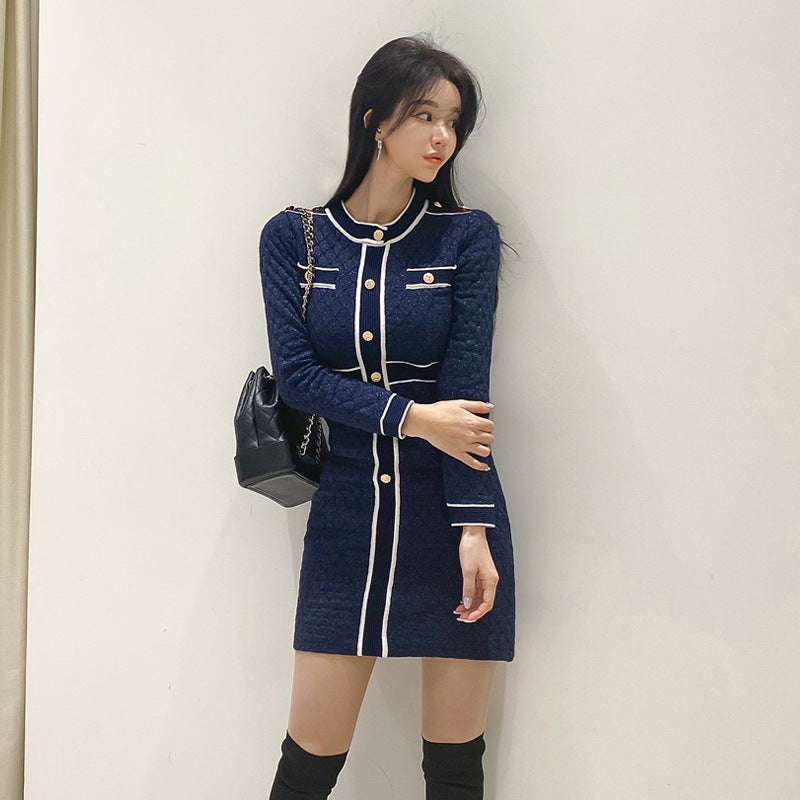 Navy dress with white detailing (shipping included)