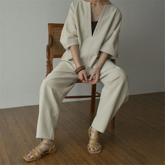 Deep V pullover Japanese casual pants and loose top (Free shipping)