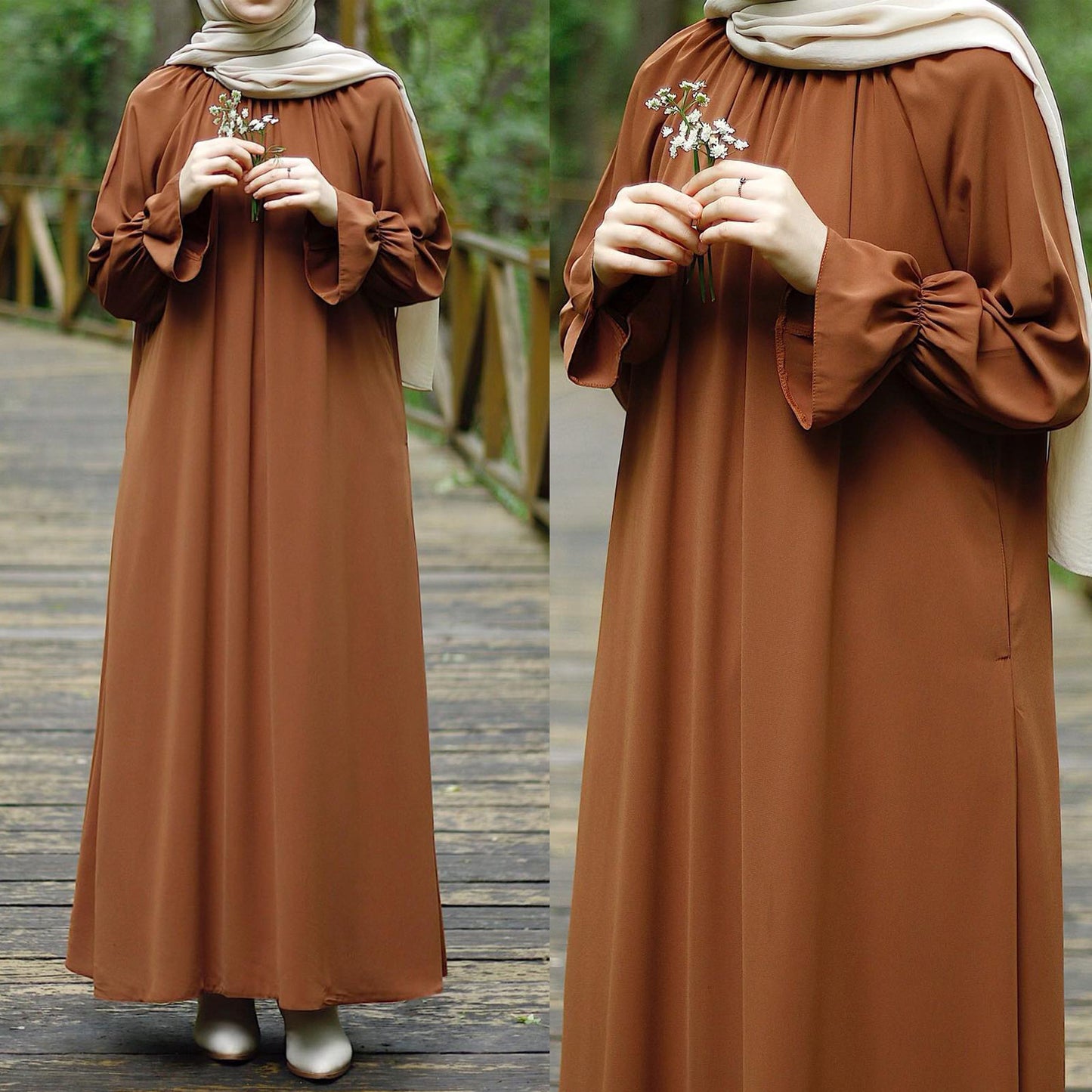 Solid color bell sleeve long sleeve casual long skirt abaya (Shipping not included)