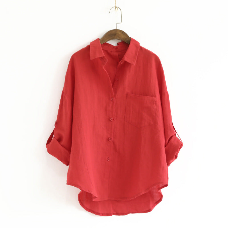 Japanese long-sleeved cotton and linen shirt for women (shipping not included)