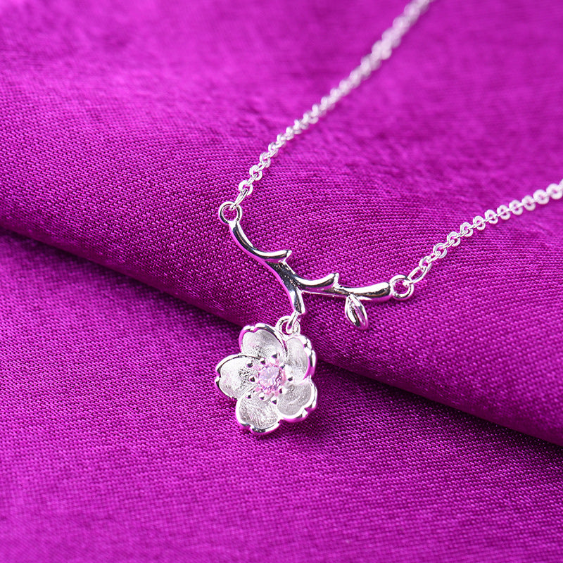 Japanese Silver-plated branch cherry blossom necklace