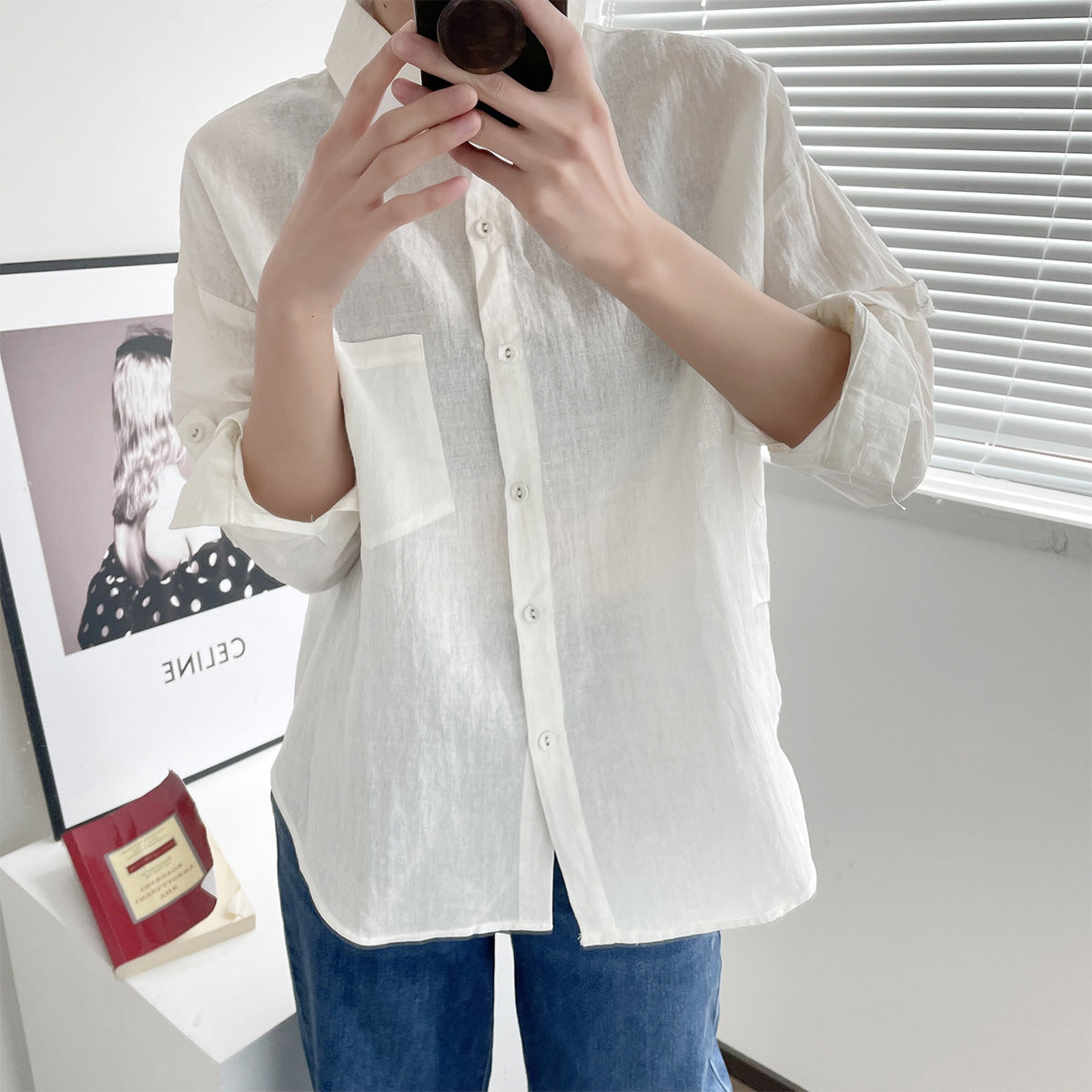 Japanese long-sleeved cotton and linen shirt for women (shipping not included)