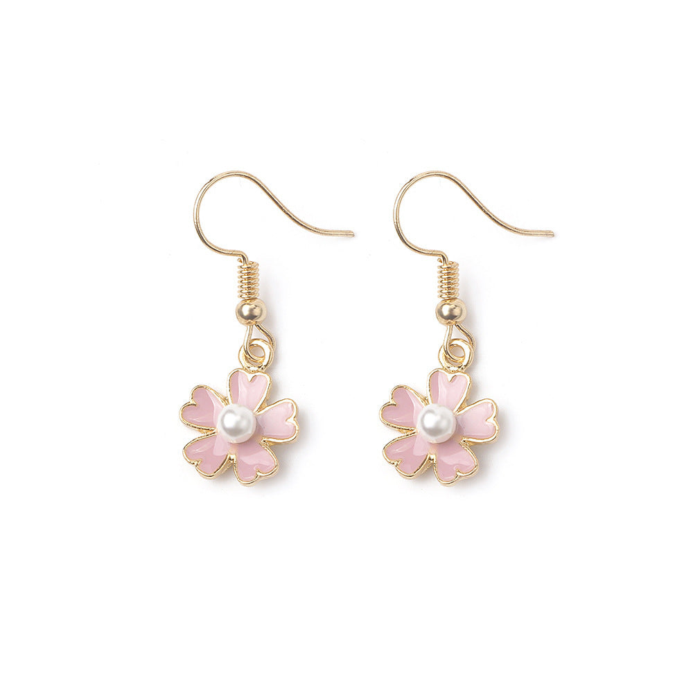 Japanese style fresh literary earrings pink purple flower pearl (Shipping not included)