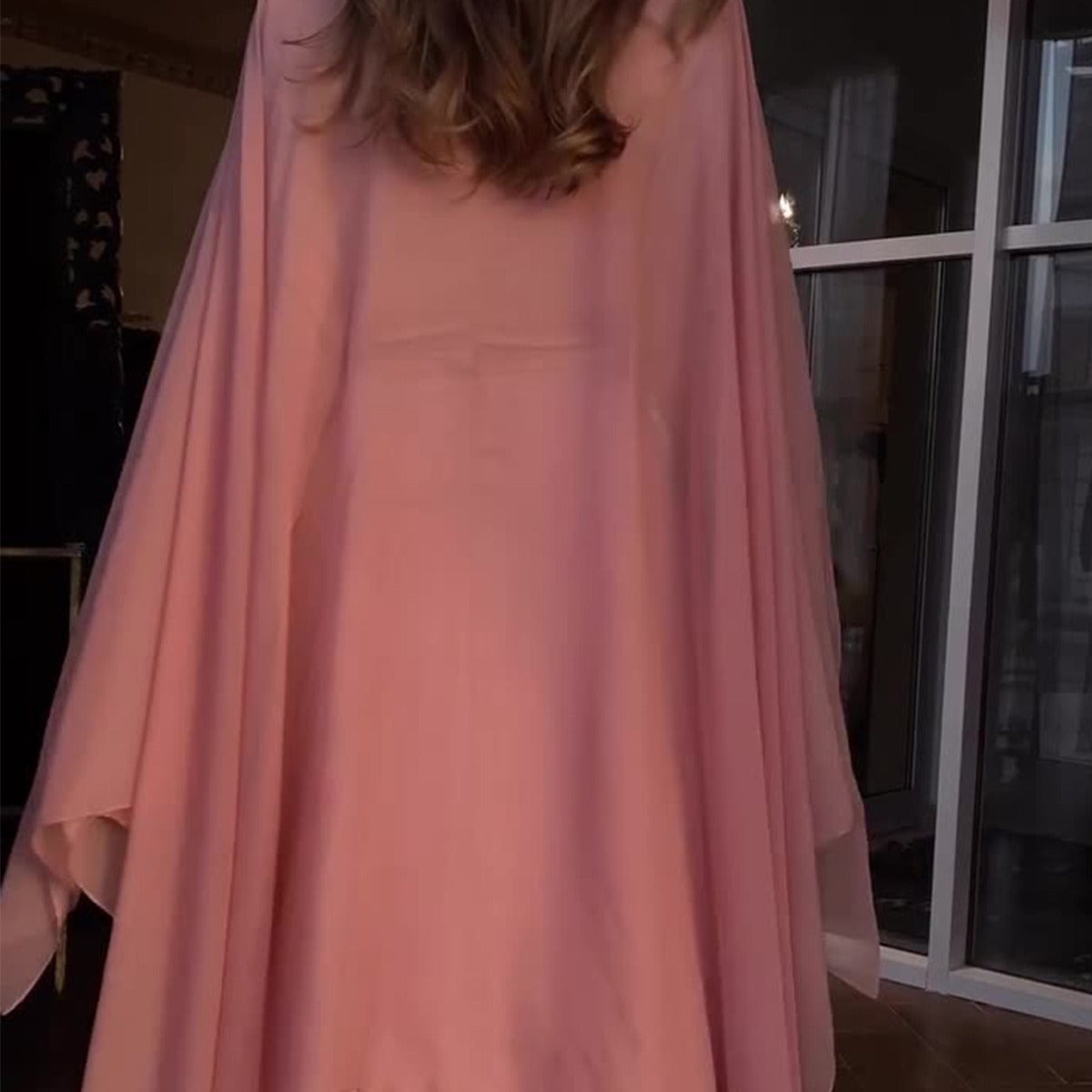 Pink pleated waist long-sleeved dress (Free shipping!!)