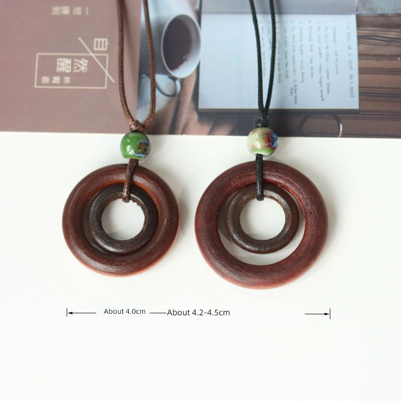 Old Dream Simple Fashion Mori Wood Circle Long Necklace for Women (Shipping not included)